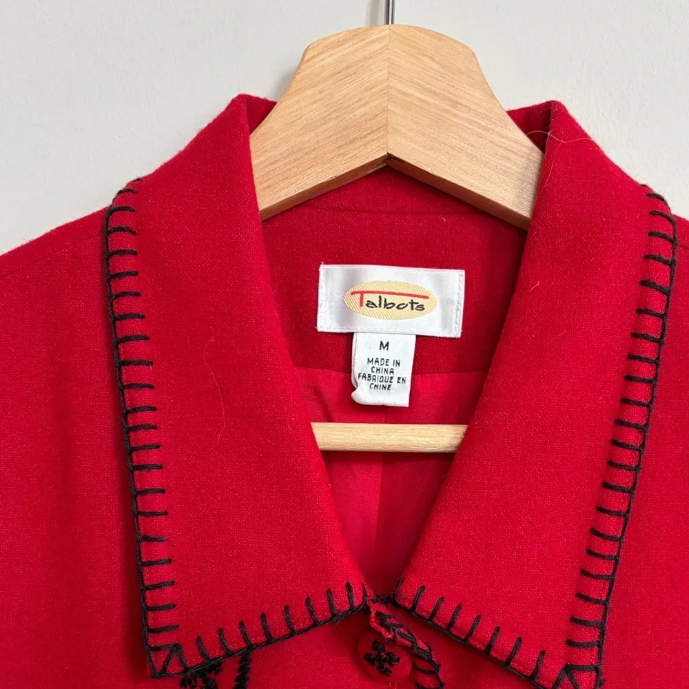 Talbots Red‎ Embroidered Folk Vest Wool